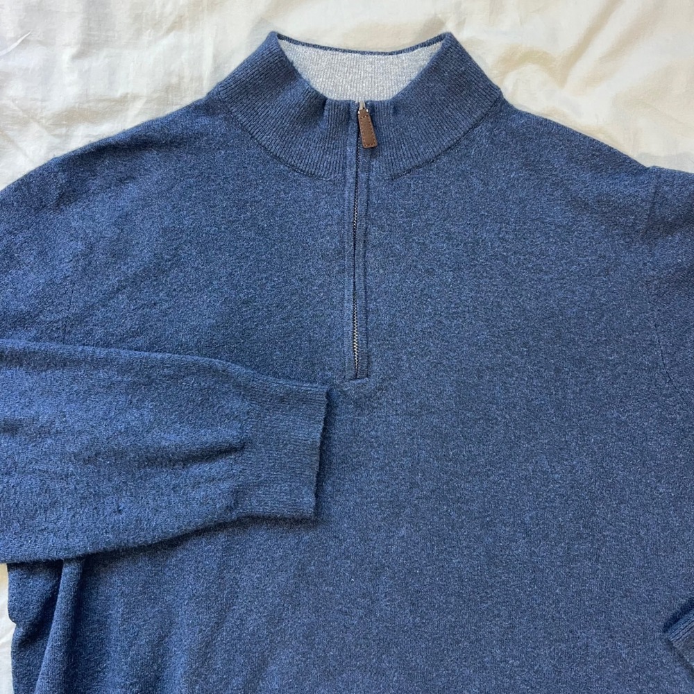 FAHERTY BRAND 1/4 Zip Pullover Sweater Mens Size XXL Blue Heathered 2XL Soft